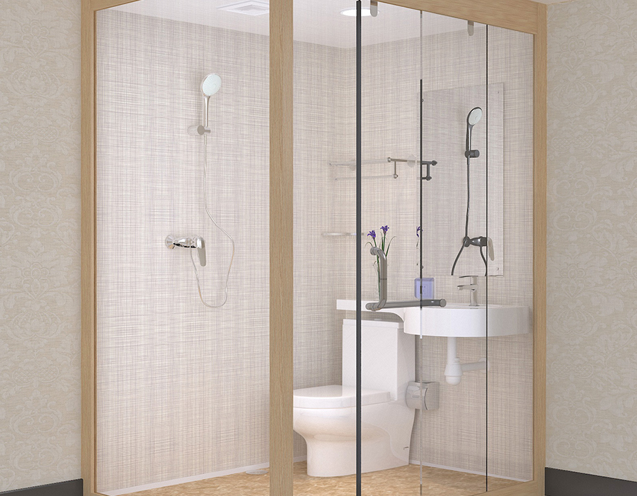 Hotel Modular Bad med PEC Resin Fiber innvendige veggpaneler og glass yttervegger