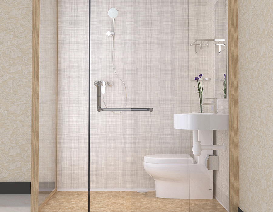 Hotel Modular Bad med PEC Resin Fiber innvendige veggpaneler og glass yttervegger
