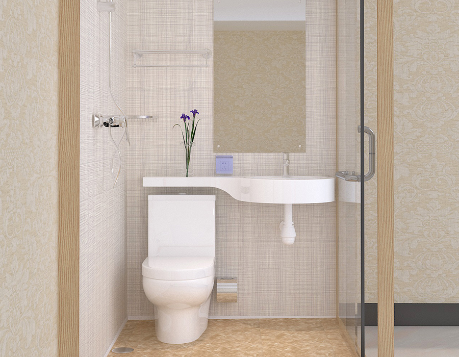 Hotel Modular Bad med PEC Resin Fiber innvendige veggpaneler og glass yttervegger